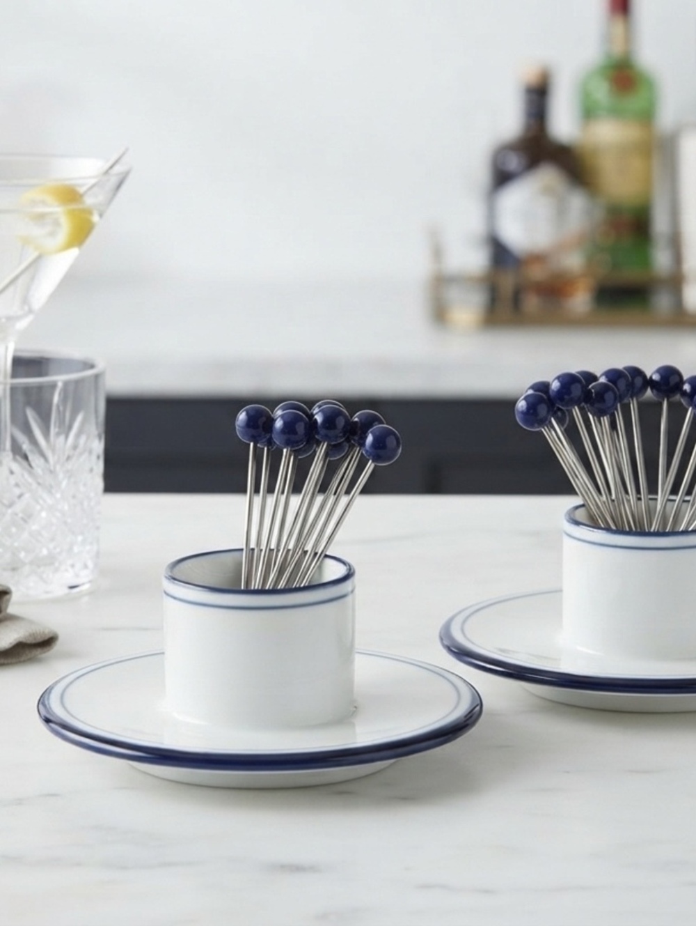 Vintage Dansk Bistro Blue Line Porcelain Candle Holders Set of 2